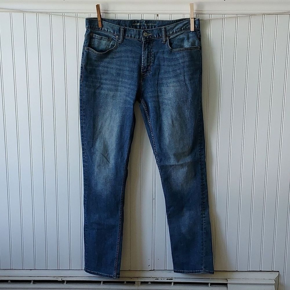 Old Navy Slim Etroi‎ 33 x 32 Straight Leg Denim Blue Jeans Dark Wash